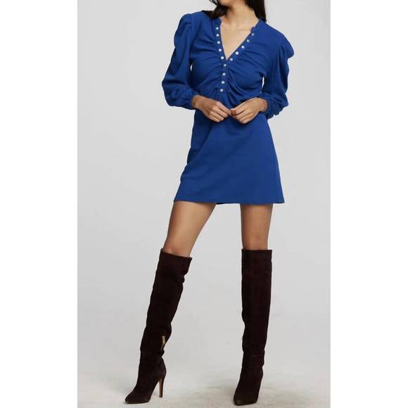 NEW CHASER recycled vintage rib mini dress w/ deep v & pearl snaps in navy peony - Picture 1 of 3